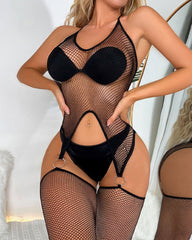 Elastic Hollow-Out Lingerie Set with Stockings