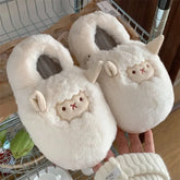 Winter Couple Cotton Slipper Cartoon Plush Warm Fluffy Faux Fur Cute Slipper