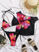 With Cover Up Flower Printed Halter Bikini Three-pieces Bikini Set