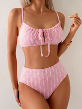 Swimming Cute Two Piece Suit Panties Stripe Bandage Bikini Sets Swimwear Pink Color