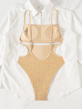 champagne sequin glitter swimsuits one piece hollow backless bikinis Swimwear bathing suit biquini
