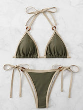 green halter micro ring string bikini Sets two pieces tie thong Swimsuit bathing suit biquini