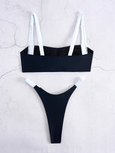 Black & White Contrast Bikini Set with White Straps and Backless Design Two Piece Panties Thongs Set