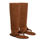 Women's Convertible Knee High Suede Sandals - Removable Wide Calf Boot Cover
