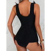 Deep V One Piece Swimsuit Black 2 Piece Set High Cut Monokini with Mesh Cover Up Tummy Control Bathing Suit
