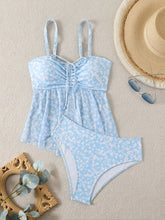 Floral Print Strappy Bikini Set Swimwear Two-Piece Swimsuit Blue Thin Cute Swimsuit