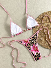 Leopard Print Bikini Set Triangle Top & Backless Design Two Piece Swimsuit Lace Up Bandage Thongs Suit