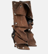 Women's Pointed Super High Heel Back Zipper Decal Denim Fabric Personalized Knee Long Boots
