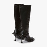 Women's Round Head Shaped Big Sole Ultra High Thin Heel Half Zipper Slim Large Black Knee Length Boots