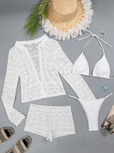 white black micro mini string bikini Sets 4 pieces with hollow out cardigan tops and swimsuit bathing biquini