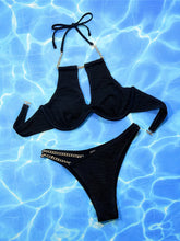Wrinkled Cut Out Halter Underwired Bikini Two-pieces Bikini Set
