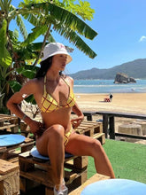 Yellow Gingham Bikini Set Halter Neck & Crisscross Back Sweet Two Piece Swimsuit Two Piece