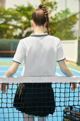 White Contrast Trim Embroidery Polo T-shirt