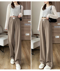 Light Khaki High-Waisted Straight Slacks