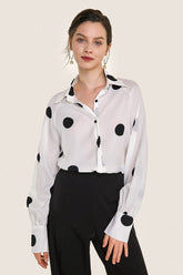 Ivory Polka Dot Balloon Sleeve Button-Up Chiffon Shirt