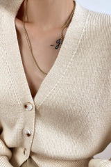 Ivory V-Neck Banded Hem Cardigan