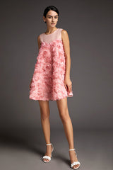 Pink Floral Embroidery Appliqué Sleeveless Mini Dress