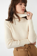 Solid Beige Premium Wool Turtleneck Sweater