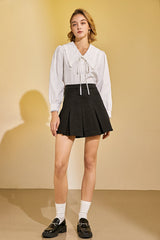 White Lace Trim Button-Up Shirt