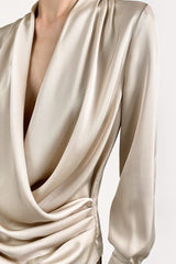 Sea Shell Ruched Long Sleeve Surplice Blouse