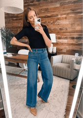 Vintage style sewn front wide leg jeans