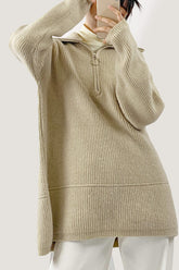 Khaki Collared Half-Zip Oversized Sweater