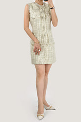 Plaid Raw Trim Tweed Sleeveless Mini Dress