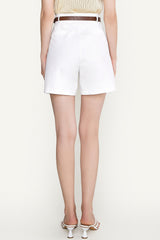 White Belted High Rise Cotton-Blend Shorts