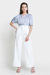 Light Steel Blue Surplice Neck Ruched Blouse