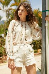 White Lace Floral Embroidery Blouse