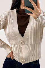 Old Lace Plunge V-Neck Ribbed Knit Cardigan