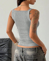 Low-cut Adjustable Strap Solid Color Stretch Vest
