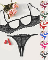 Lace Hollow Anti-Sagging Bra and Crotchless Thong Set