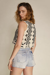 Black Diamond Check Button-Up Knitted Vest Top