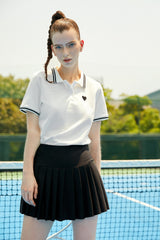 White Contrast Trim Embroidery Polo T-shirt