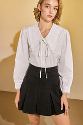 White Lace Trim Button-Up Shirt