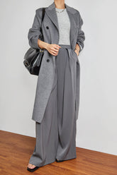 Grey Premium Wool Double-Breasted Longline Coat