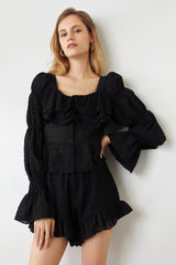 Kyra Black Crop Blouse