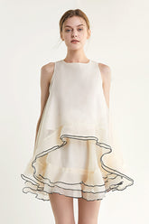 Ivory Contrast Trim Cold Shoulder Top & Mini Skirt Two-Piece Set