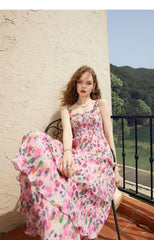 Pink Floral-Print Smocked Dress