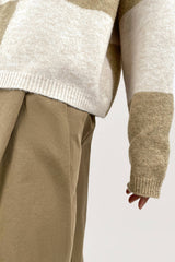 Khaki Cozy Crew Neck Plaid Sweater