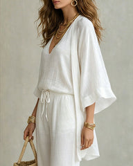Casual Loose Cotton Linen Sleeveless Vest, Wide-leg Pants and Cardigan Three-piece Set