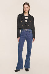 Black Textured Double-Breasted Cropped Tweed Blazer