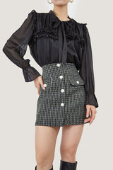Tie-Neck Ruffle Pleated Blouse