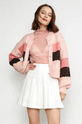 Delani Pink Color Block Cardigan