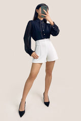 White A-Line Seam-Detail Shorts