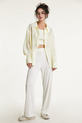 Lemon Chiffon Button-Up Drop Shoulder Oversized Shirt