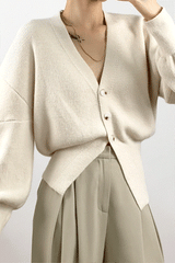 Ivory V-Neck Banded Hem Cardigan
