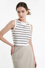White Chain Necklace Detail Striped Cropped Tank Top