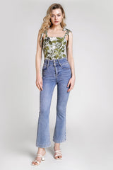 Dark Olive Green Printed Tie-Strap Tank Top